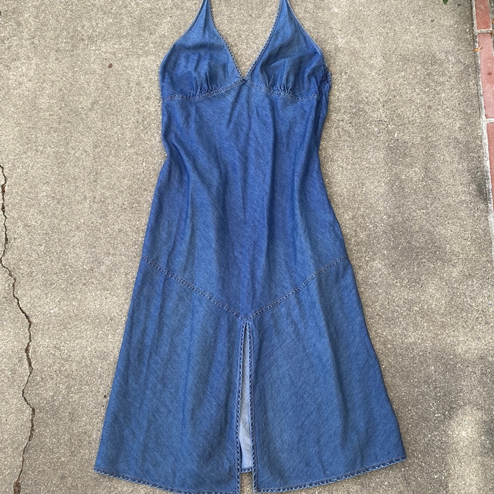 Armani Exchange denim halter dress.